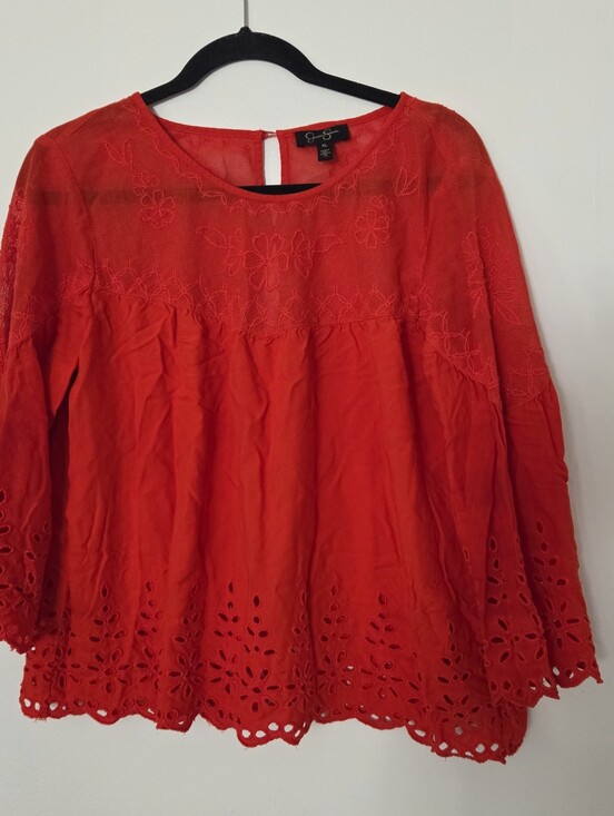 Jessica Simpson Tops - Bright Red Scarlet Embroidered Eyelet Peasant Top by Jessica Simpson XL